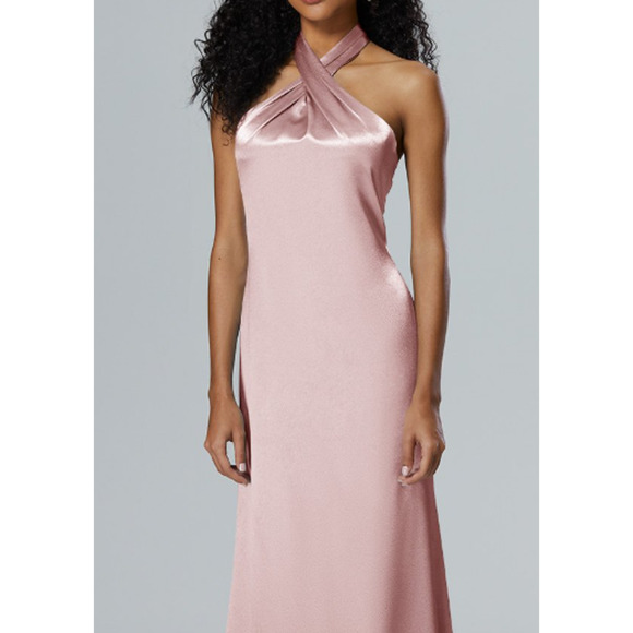 AW BRIDAL 4 S pearl pink Serena satin formal bridesmaid maxi dress NEW b169 - Picture 1 of 9